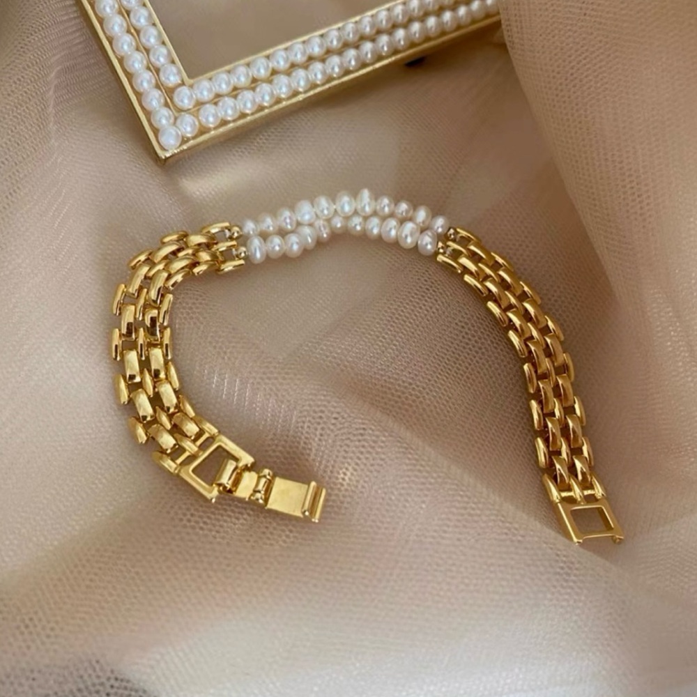 Gold and Pearl Bracelet 18k‎ Gold and 925 Sterling Silver